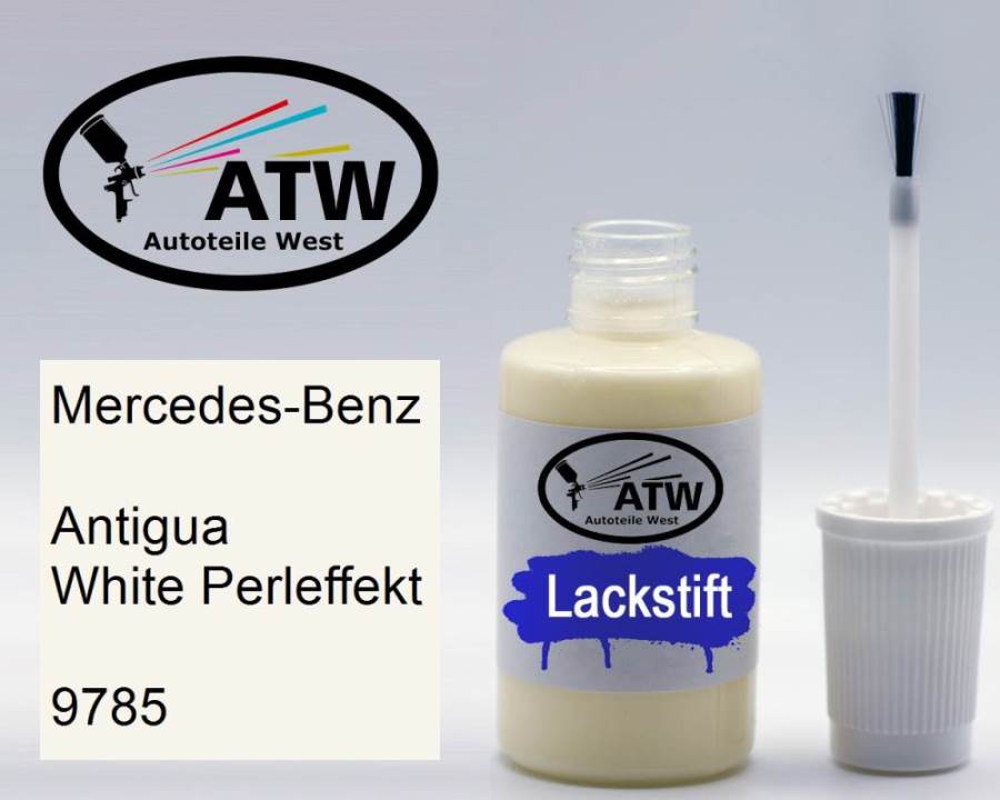 Mercedes-Benz, Antigua White Perleffekt, 9785: 20ml Lackstift, von ATW Autoteile West.